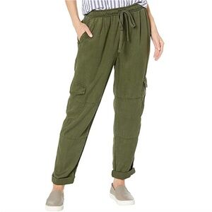 Bella Dahl High Waisted Crosshatch Tencera Drawstring Cargo Pants Green Small
